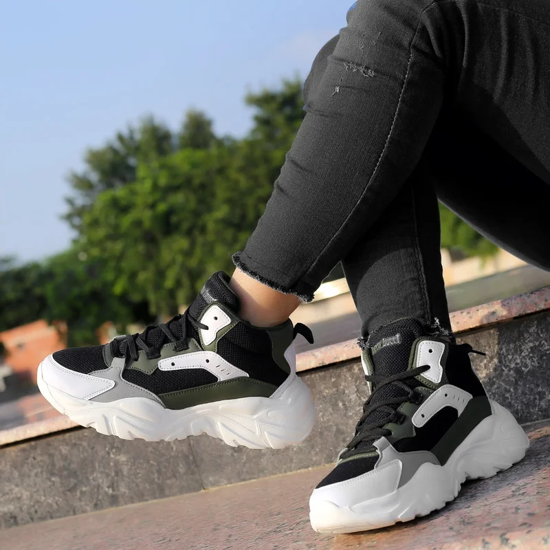 Bacca Bucci Black, White and Green NYRA Mid-top Platform Fashion Sneakers for Women | Best Price UAE